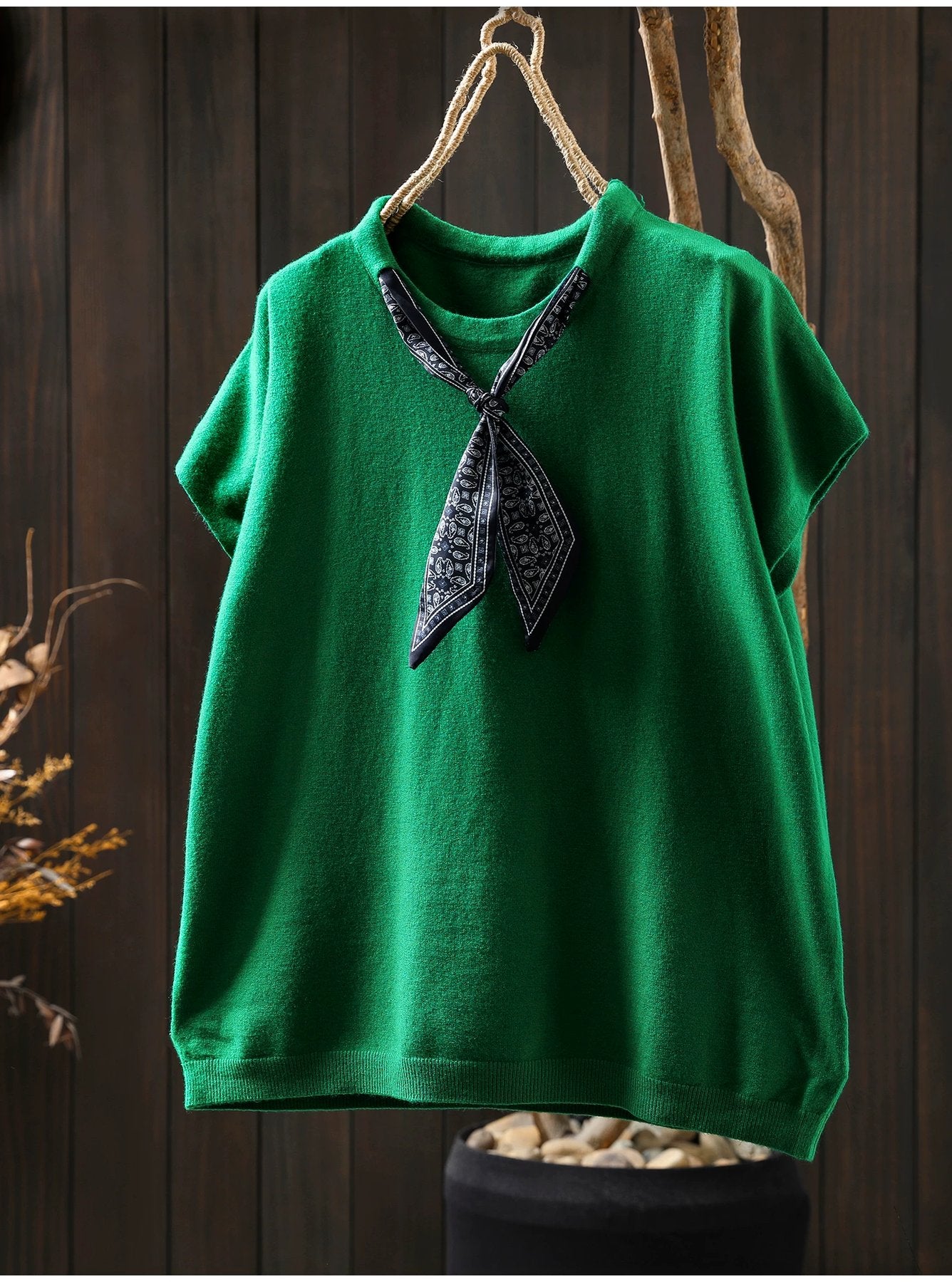トップス Tシャツ ニット ノースリーブ ゆったり コットン 綿 秋冬 秋 体型カバー 袖なし ラウンドネック 冬 シャツ スカーフ インナー