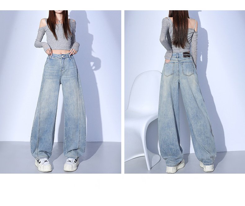 レディース パンツ ゆったり コットン 綿 デニム 春夏 カジュアル レトロ 春 夏 ロング ハイウエスト 細見え