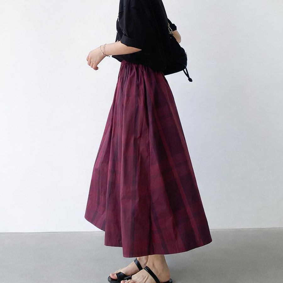 スカート チェック柄 春夏 カジュアル きれいめ 春 夏 ミモレ 上品 Aライン ポリエステル