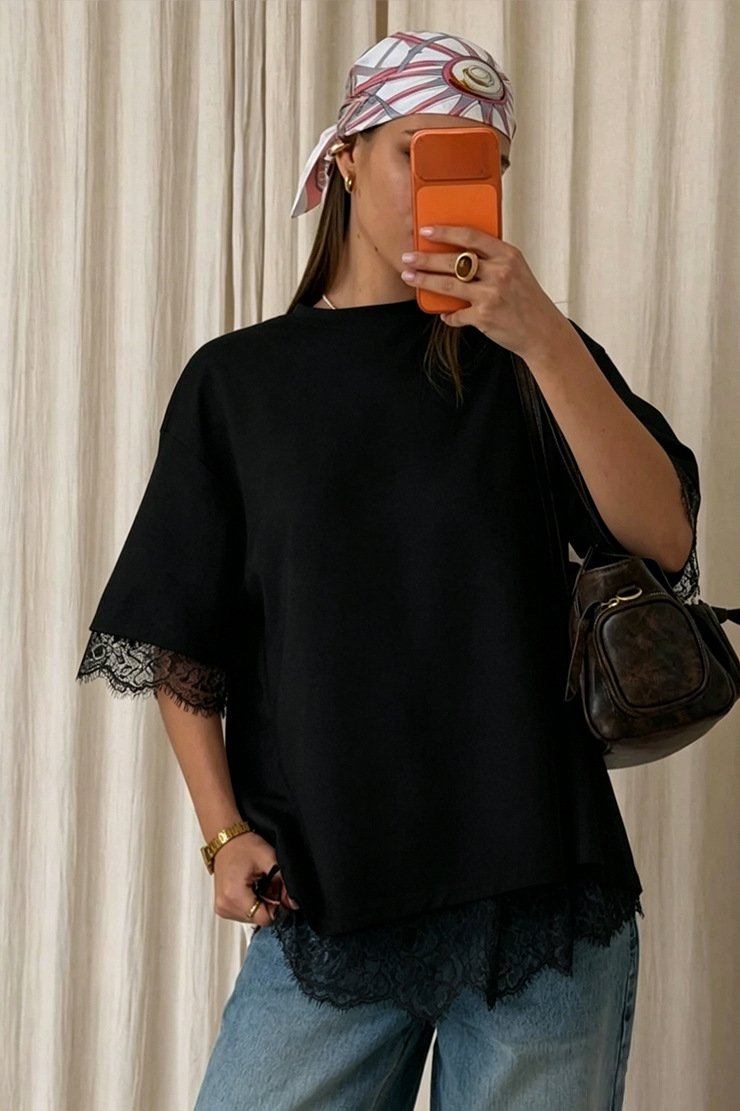 レディース Tシャツ 半袖 ボーダー ストライプ 無地 ゆったり 春夏 体型カバー 春 夏 ラウンドネック レース シンプル クルーネック シャツ レギュラー