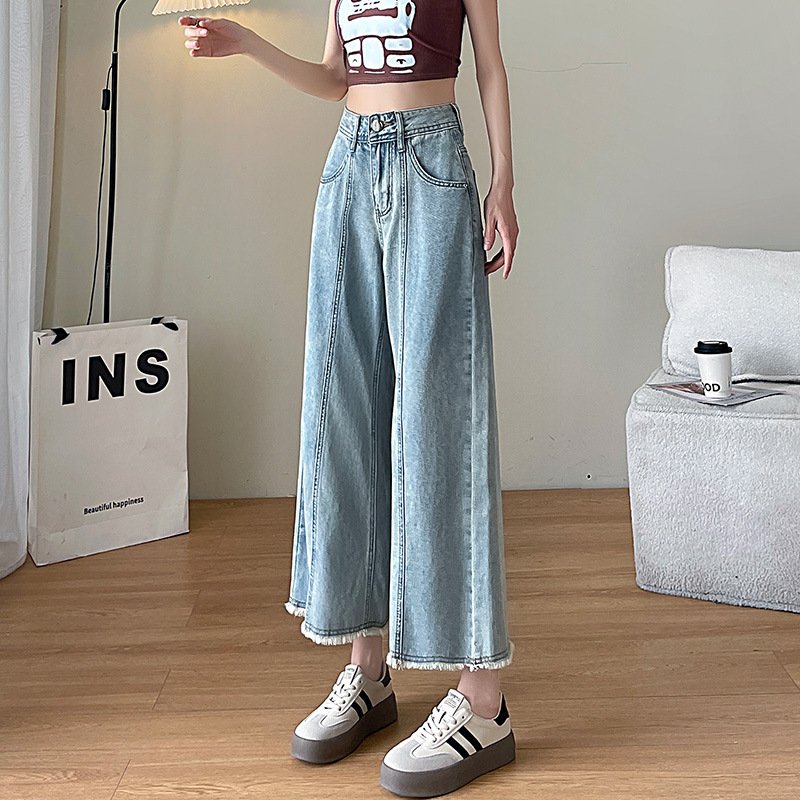レディース パンツ ゆったり ワイド コットン 綿 春夏 カジュアル レトロ 春 白 夏 秋 冬 ストレート ファー ワイドパンツ 9分丈 ハイウエスト 秋冬