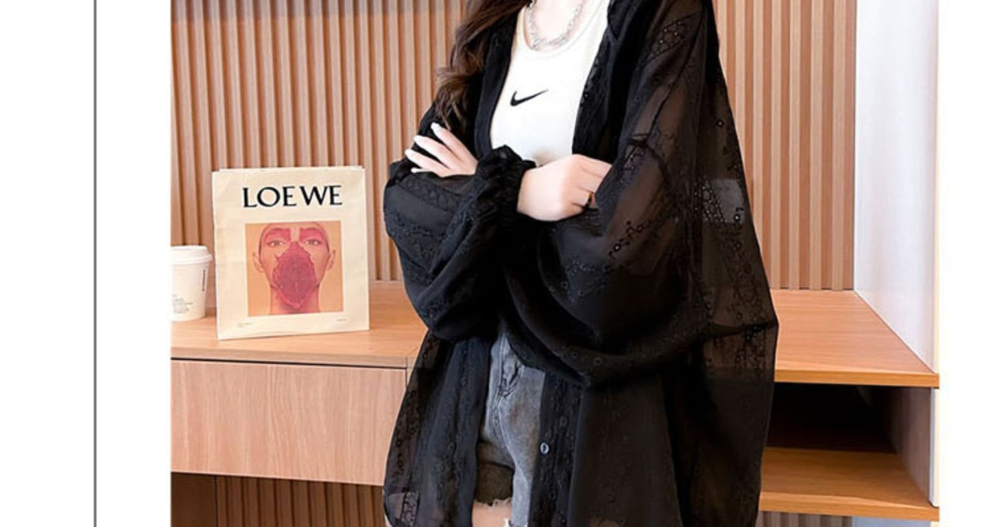 シャツ ジャケット 長袖 春夏 カジュアル 韓国風 大きいサイズ 前開き 春 夏 ミモレ フード ポリエステル