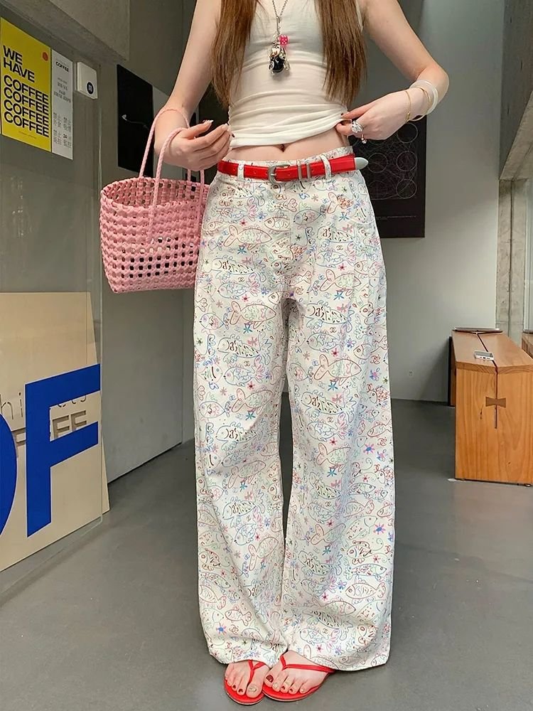パンツ プリント 春夏 カジュアル 春 夏 ホワイト