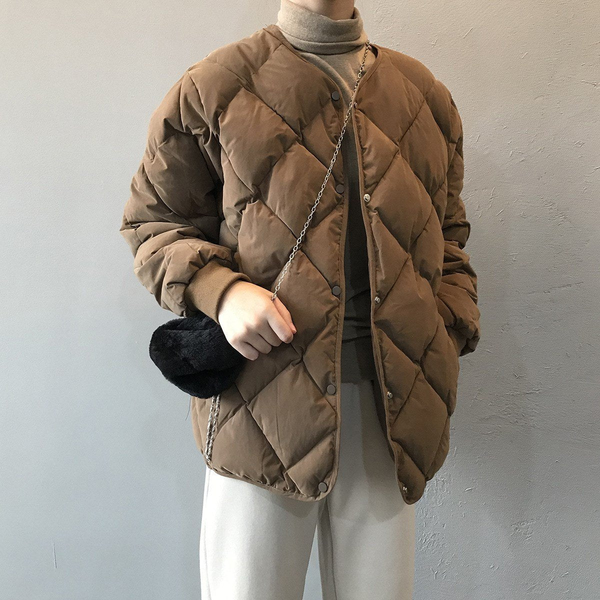 レディース ジャケット 長袖 ゆったり オーバーサイズ 秋冬 秋 体型カバー ショート キルティング 冬 ダウン 薄手 襟なし タイ アウター ポリエステル ダウンジャケット