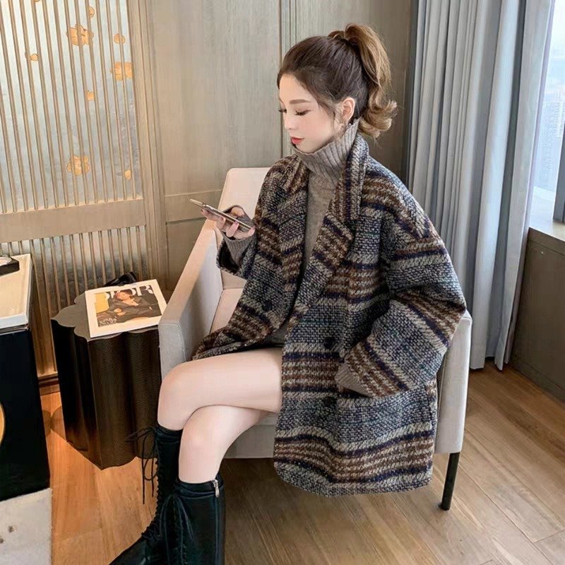 レディース コート 長袖 チェック柄 ゆったり 秋冬 秋 きれいめ 通勤 体型カバー 膝丈 冬 上品 レザー ブラウン ウール 切り替えデザイン ツイード