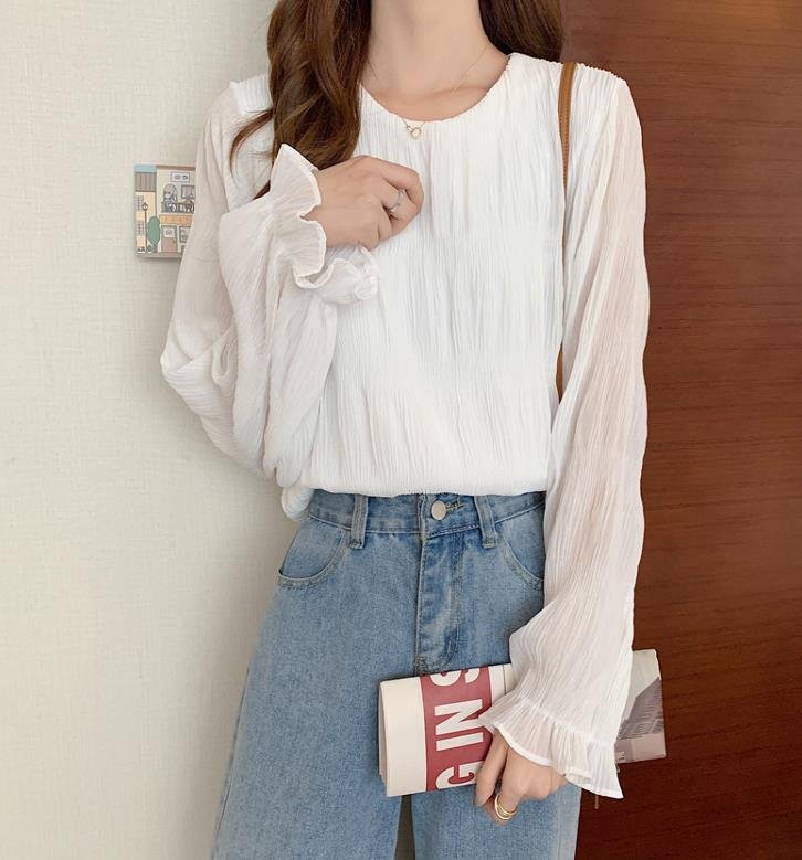 レディース ブラウス トップス 長袖 ゆったり スリム 春夏 きれいめ 通勤 前開き プリーツ 春 夏 韓国ファッション シフォン 海 シフォンブラウス 都会的