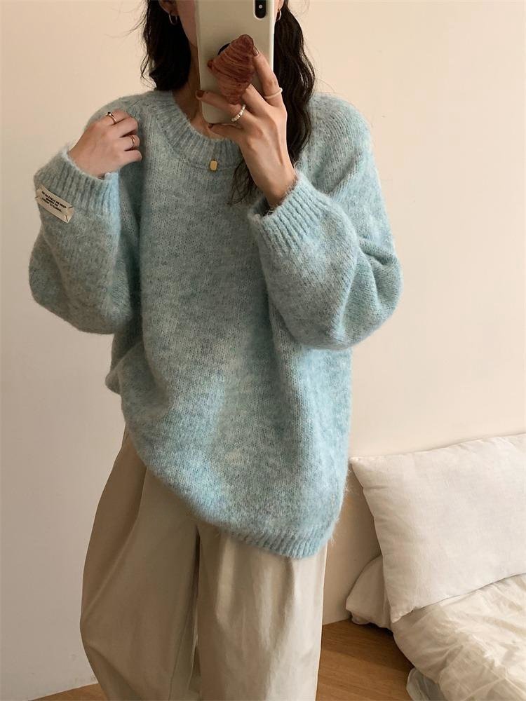 レディース トップス ニット 長袖 無地 ゆったり 秋冬 秋 体型カバー 大きいサイズ 膝丈 ラウンドネック シンプル 冬 上品 グレー ライトグレー ダークグレー 切り替えデザイン セーター ベージュ プルオーバー ピンク グリーン ポリエステル パープル