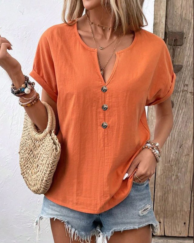 レディース トップス Tシャツ 半袖 ボーダー ストライプ 無地 ゆったり 春夏 Vネック 春 夏 シンプル シャツ ストレッチ レギュラー ボタン