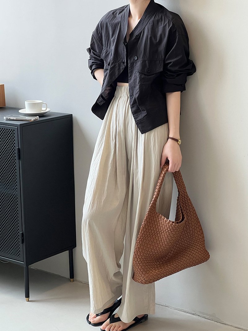 レディース シャツ コート 長袖 夏 韓国風 春夏 前開き ショート 薄手 スタンドカラー アウター ボタン ポリエステル