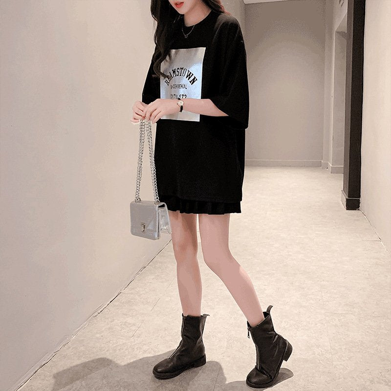 レディース トップス Tシャツ 半袖 プリント ゆったり 夏 体型カバー 大きいサイズ 春夏 ラウンドネック 学生 シャツ ポリエステル