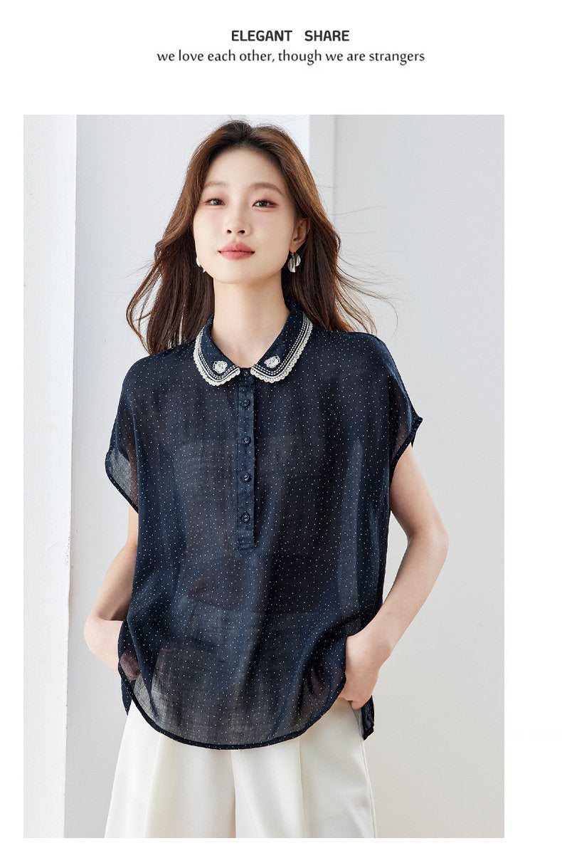 レディース シャツ トップス 半袖 ゆったり ワイド コットン 綿 リネン 春夏 カジュアル 体型カバー 前開き 春 夏 膝丈 切り替えデザイン プルオーバー 襟付き