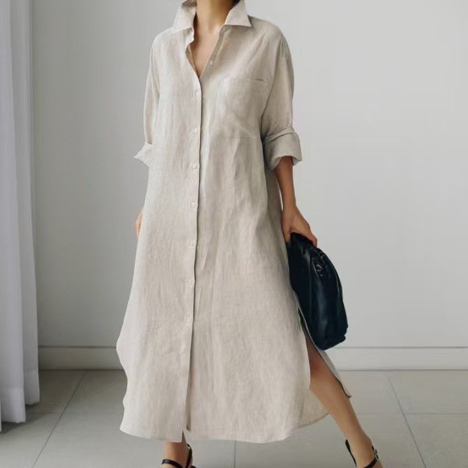 ドレス 長袖 無地 春夏 カジュアル きれいめ 春 夏 膝上 シンプル 秋 ミモレ ロング 上品 スリット ハイウエスト シック