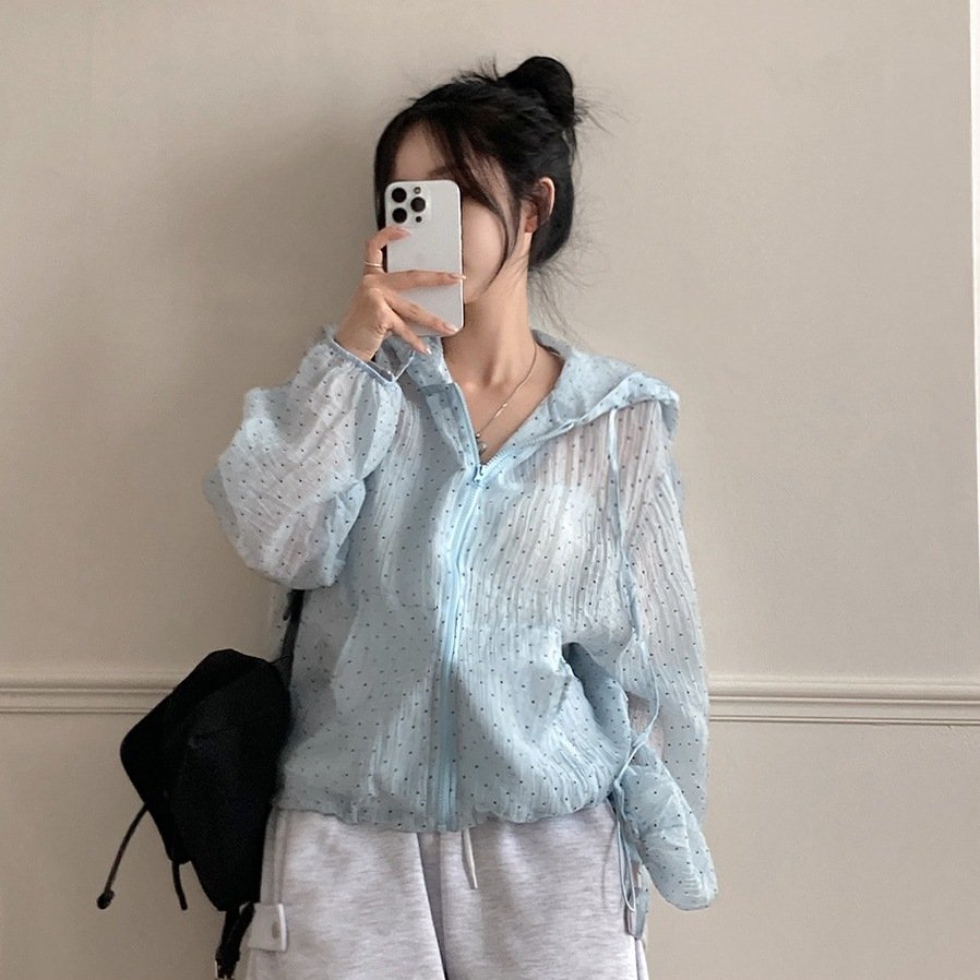 レディース ジャケット パーカー 長袖 ドット柄 ゆったり 春夏 春 夏 薄手 UVカット ドット