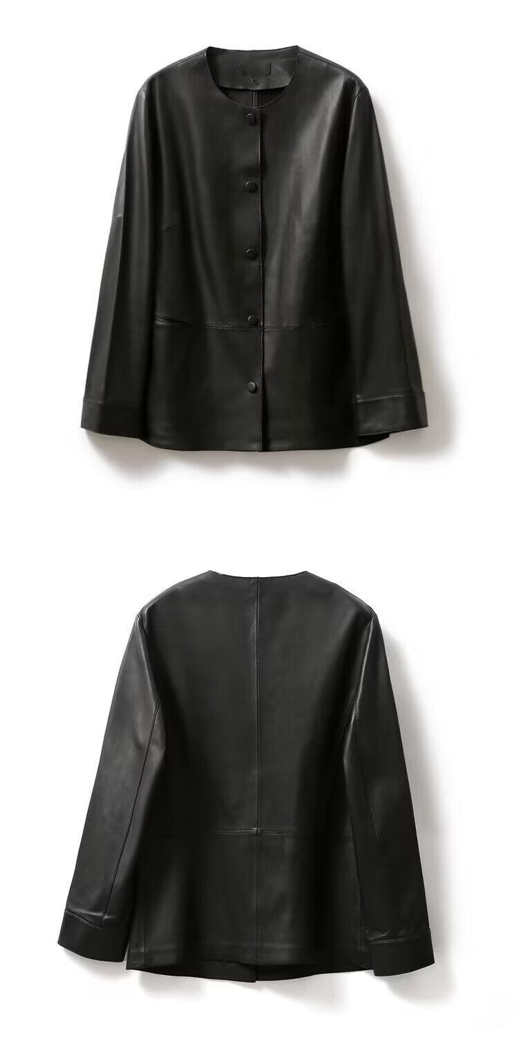 レディース ジャケット アウター 上着 ショート 長袖 ノーカラー スリム 前開き ボタン レザー フェイクレザー 大人可愛い シンプル カジュアル おしゃれ かっこいい こなれ感 個性的 主役級 存在感 都会的 無地 春 秋 入学式 ロングシーズン ママ オフィス ビジネス OL 通勤 通学 デート お出かけ 旅行 公園 女子会 合コン 韓国 オルチャン 暖かい 防寒 体型カバー 普段使い 着回し モテ トレンド インスタ映え M L XL 2XL 3XL 大きいサイズ クリーム 黒 ブラック