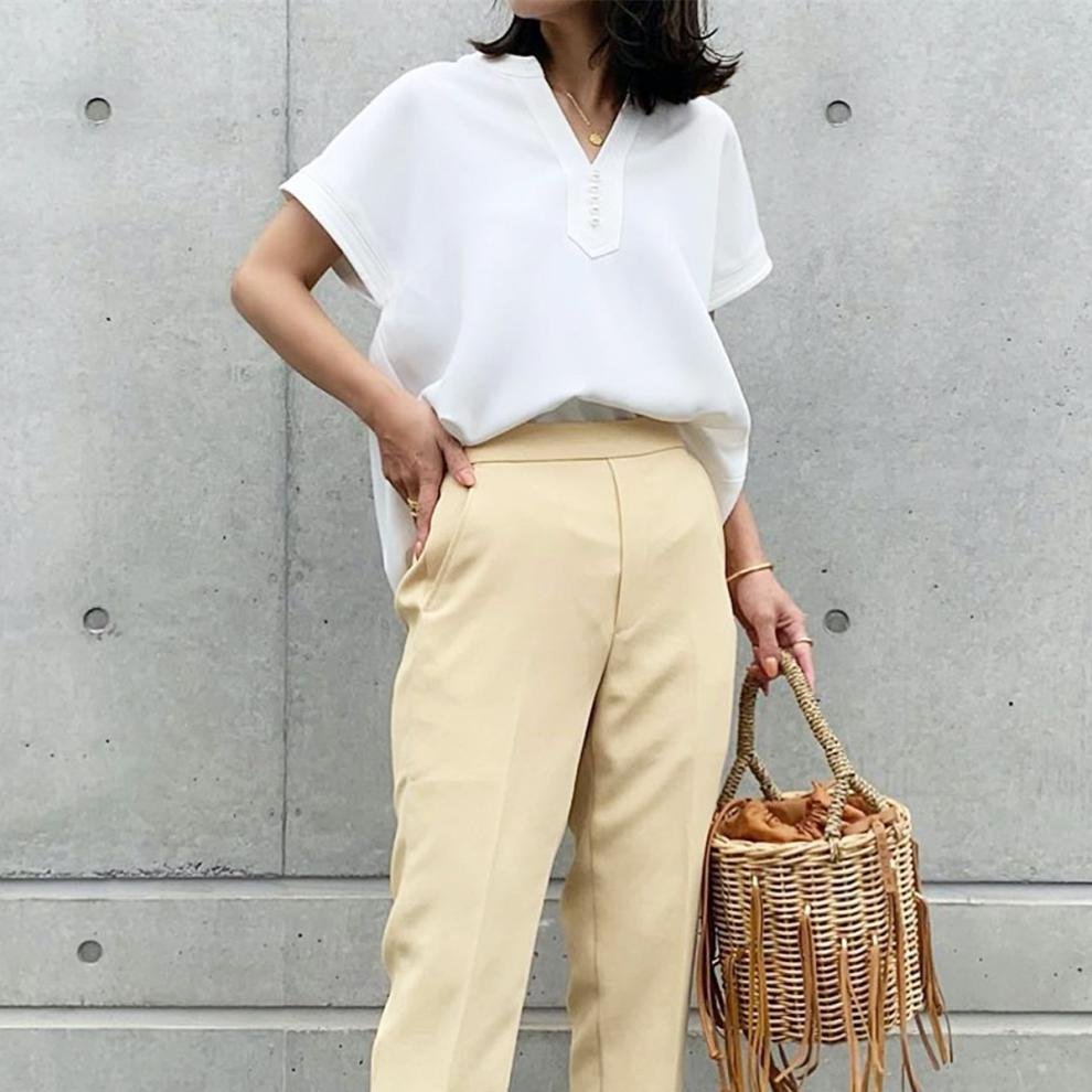 レディース シャツ Tシャツ 半袖 無地 ゆったり 夏 きれいめ 通勤 体型カバー 春夏 前開き Vネック シンプル 上品 サテン