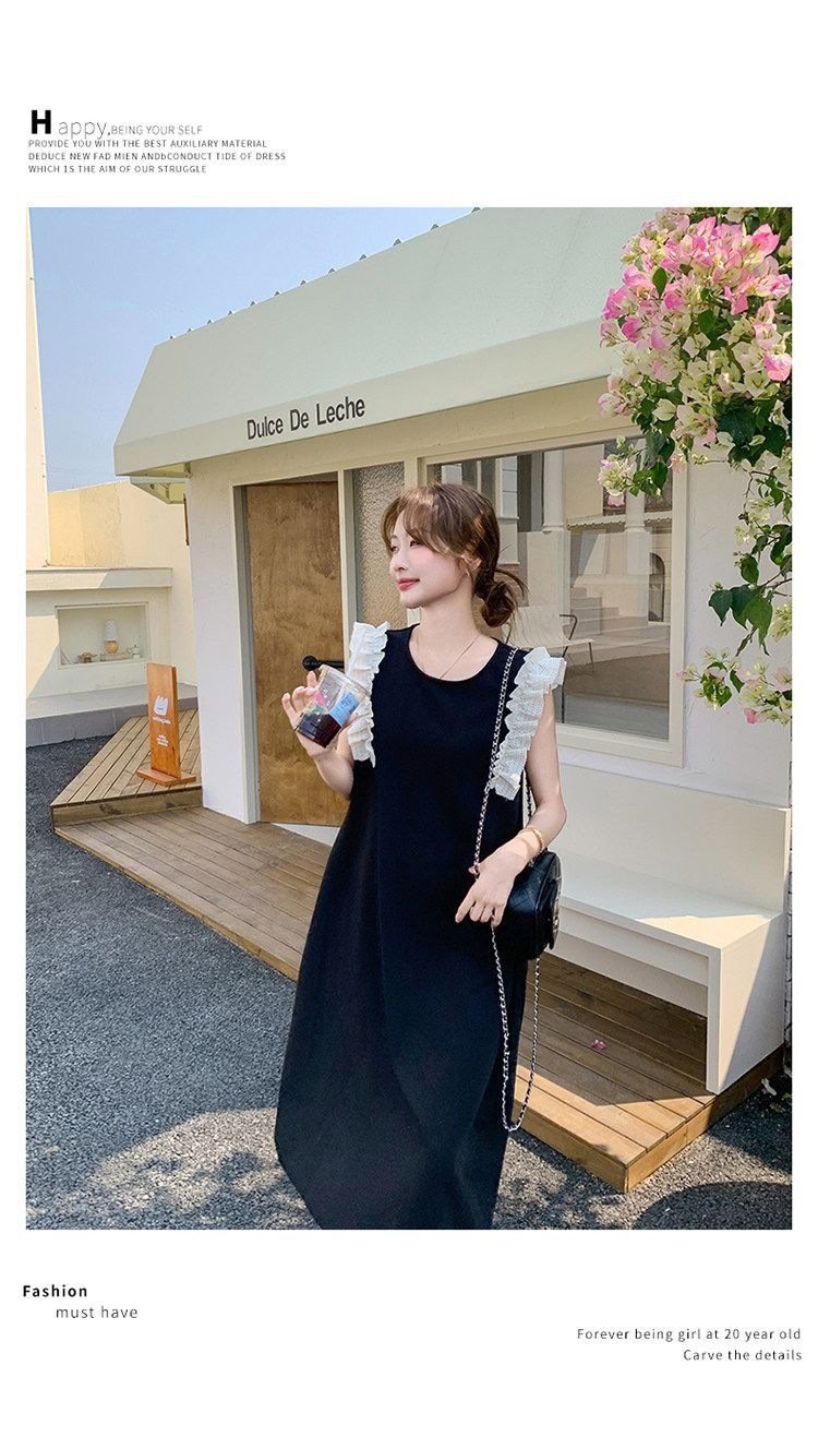 ワンピース ノースリーブ 無地 スリム 春夏 きれいめ 通勤 袖なし 春 レース 夏 ラウンドネック シンプル ロング タイト フリル 大きい 切り替えデザイン 細身 Aライン