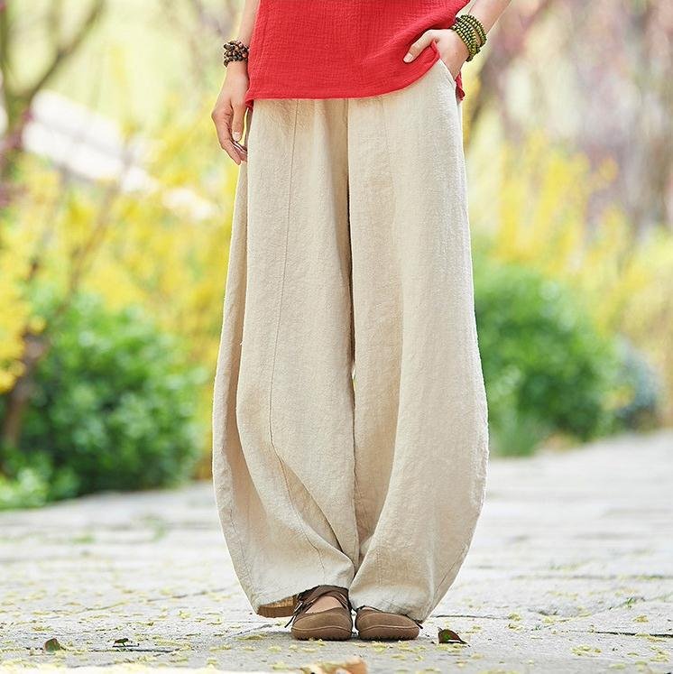 レディース パンツ ゆったり コットン 綿 麻 春夏 カジュアル きれいめ 通勤 大きいサイズ 春 夏 上品 ウエストゴム タイ