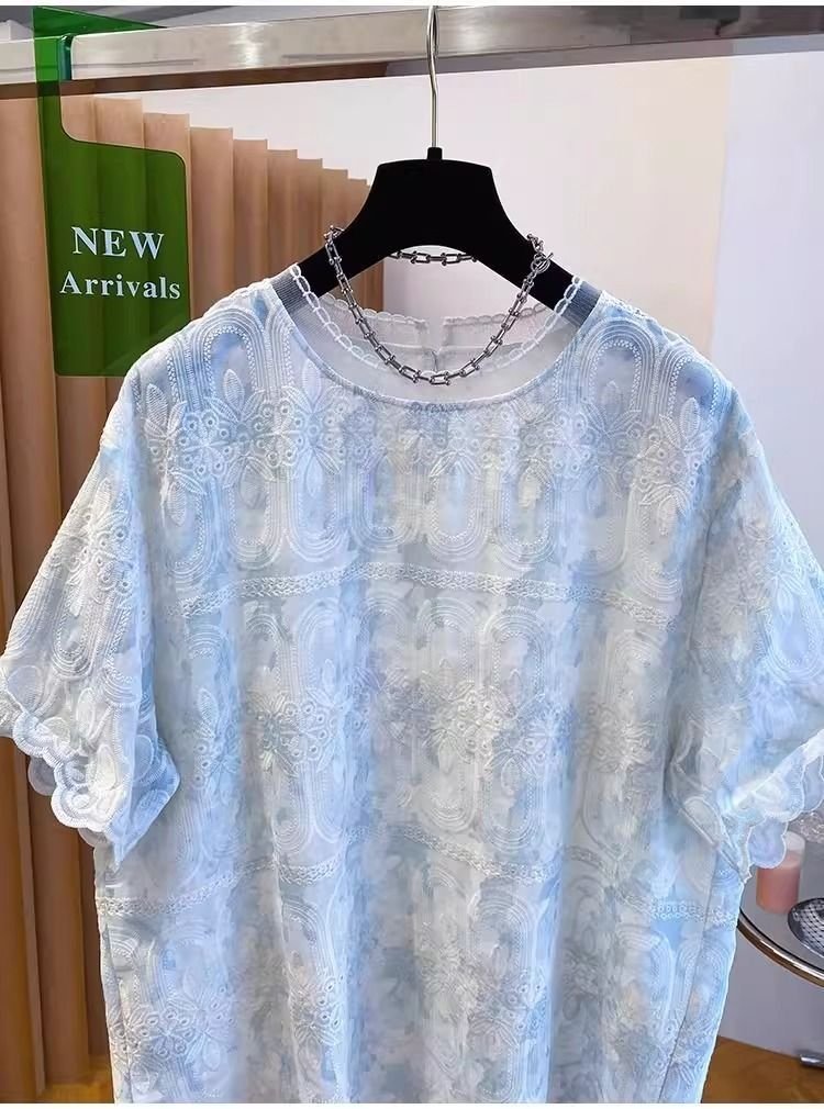 レディース Tシャツ 半袖 ゆったり コットン 綿 夏 秋冬 カジュアル 大きいサイズ 春夏 ラウンドネック 秋 レース 冬 刺繍 おしゃれ シャツ 上着