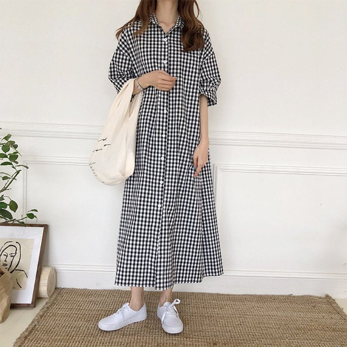 ワンピース 半袖 チェック柄 春夏 きれいめ 通勤 春 夏 ロング 襟付き 切り替えデザイン