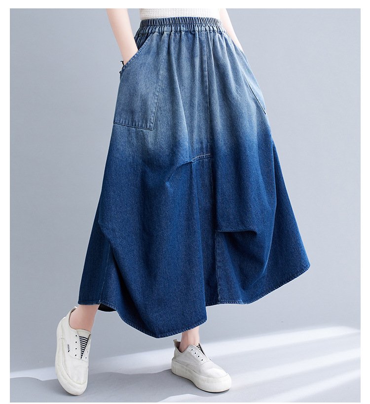 スカート スリム デニム 秋 フレア 上品 ロング ハーフ フレアスカート ポリエステル