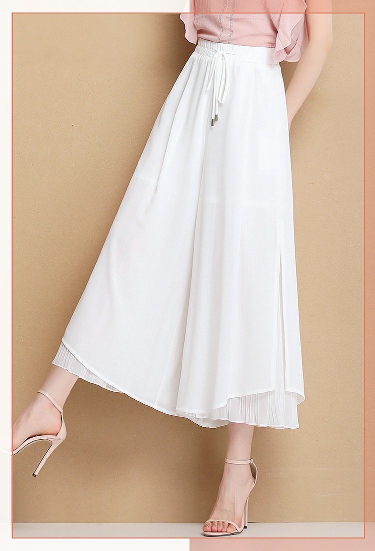 レディース パンツ ワイド スリム デニム 春夏 カジュアル 春 夏 韓国ファッション シフォン Aライン ワイドパンツ ハイウエスト ポリエステル