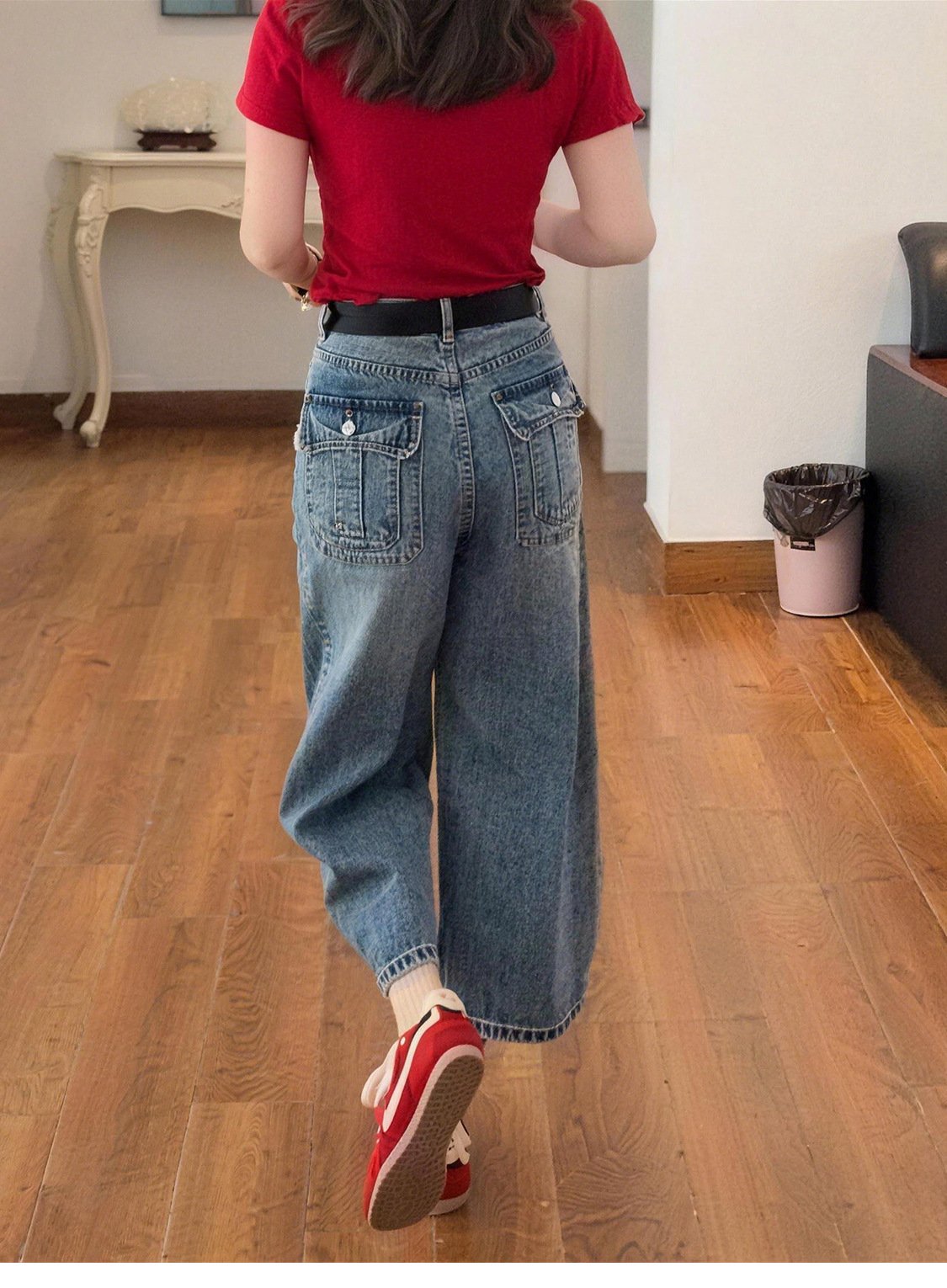 レディース パンツ ゆったり ワイド デニム 春夏 カジュアル アメリカン きれいめ 春 夏 上品 レトロ 薄手 美脚 デニムパンツ ハイウエスト タイ