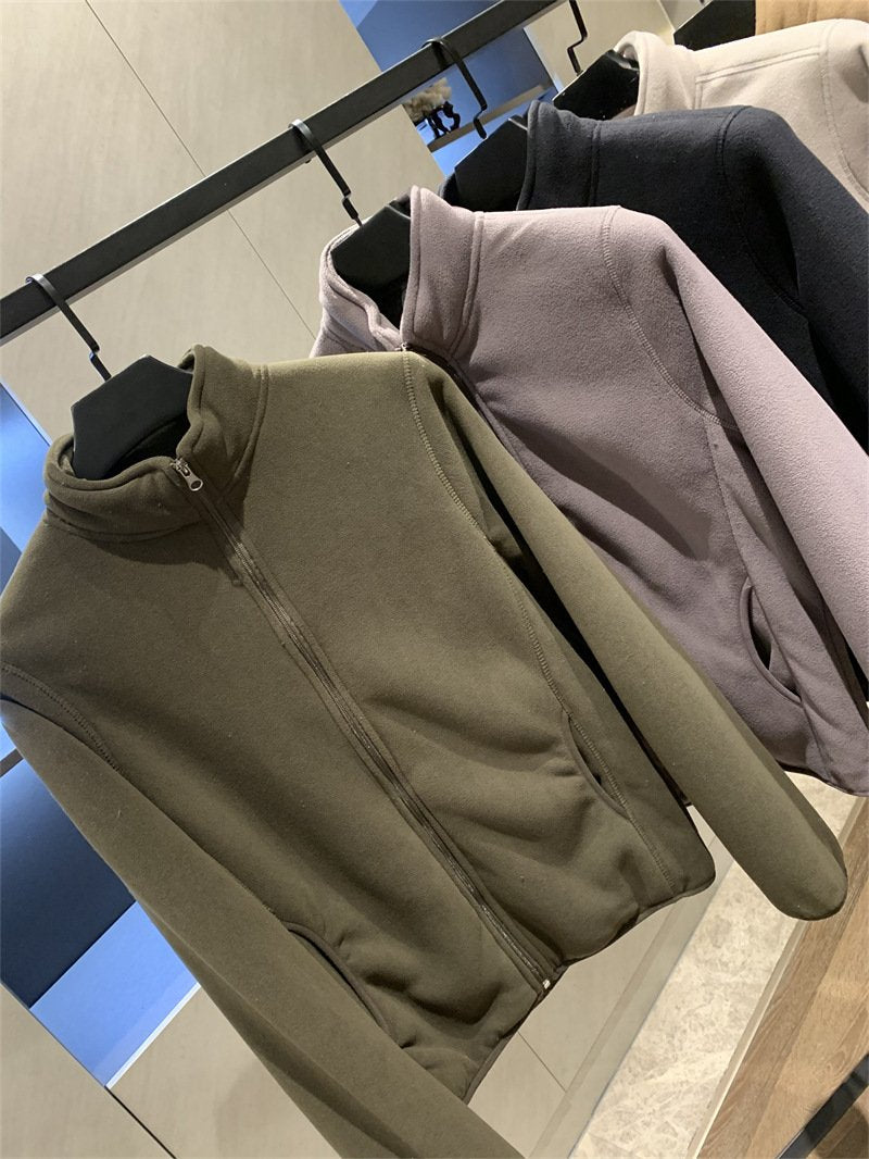 レディース カーディガン コート ジャケット 長袖 無地 秋冬 秋 カジュアル 膝丈 シンプル 冬 フリース カップル ウール スタンドカラー アウター