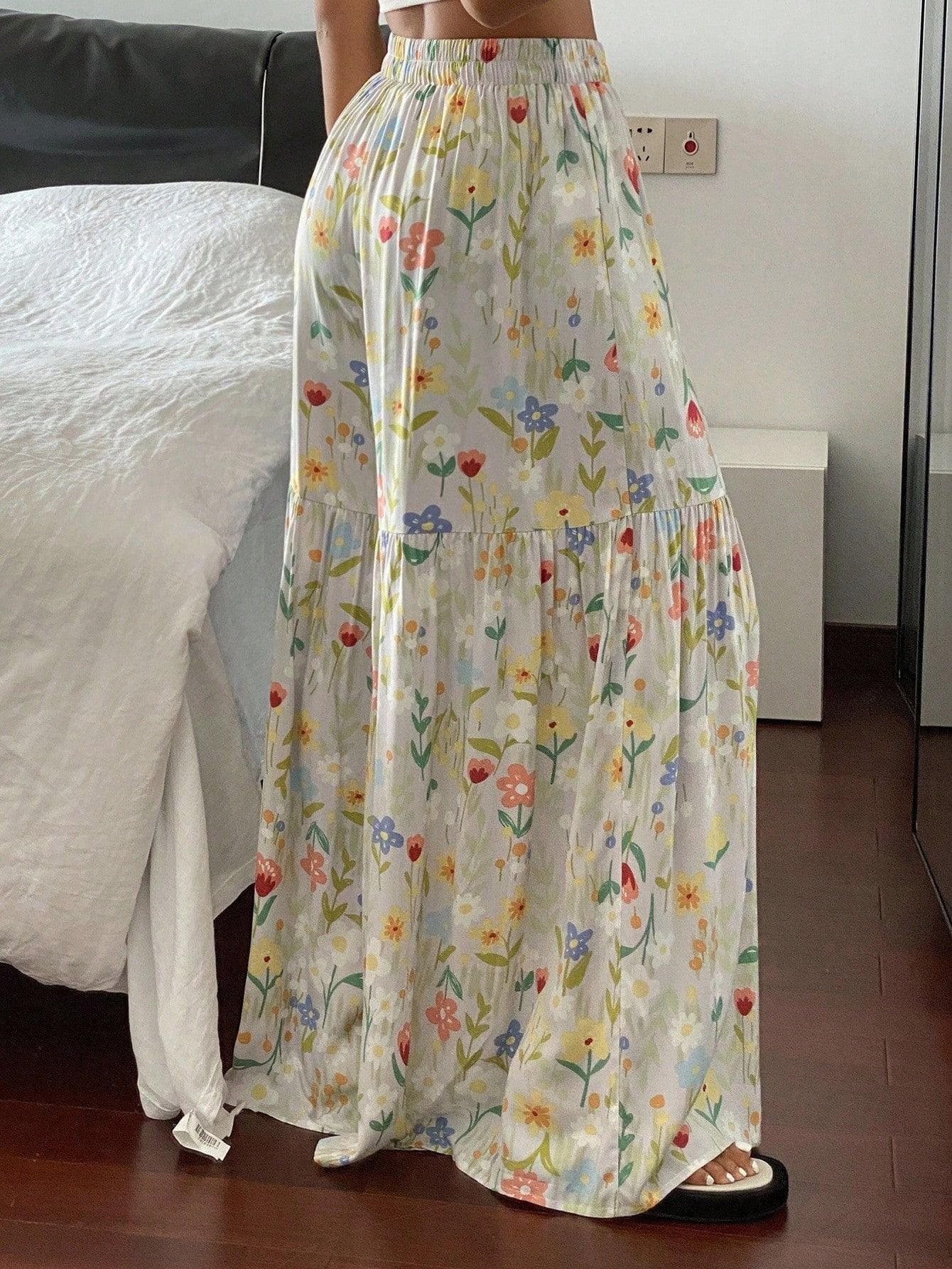 レディース パンツ ボーダー ストライプ プリント ゆったり ワイド 春夏 カジュアル ミニ 春 夏 フラワー スリム ロング ロングパンツ ワイドパンツ 薄手 ハイウエスト フェミニン ストレッチ ポリエステル