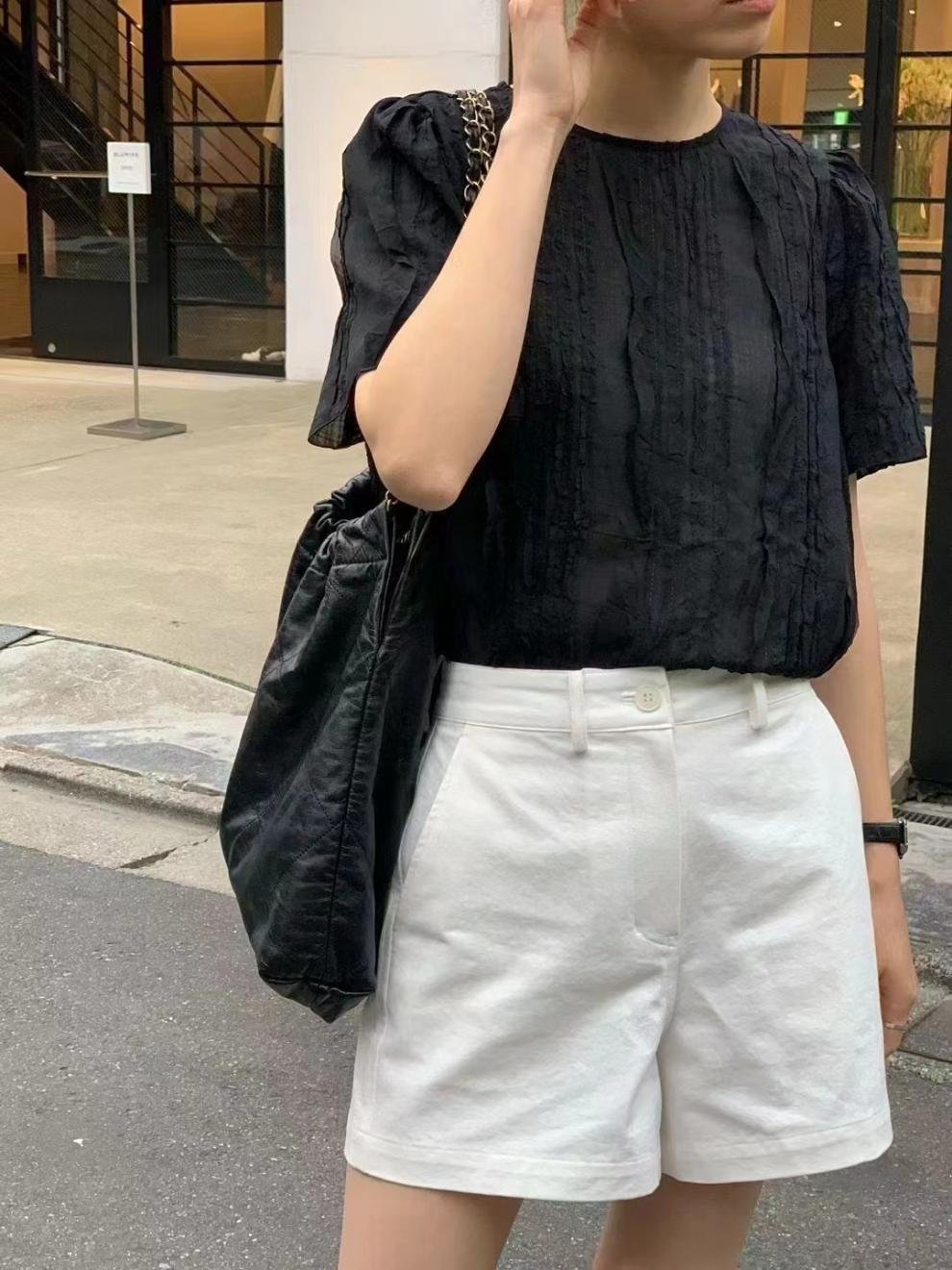 レディース シャツ トップス 無地 ゆったり 春夏 カジュアル きれいめ 韓国風 前開き 春 ショート 夏 ラウンドネック シンプル 上品 切り替えデザイン タイ ポリエステル