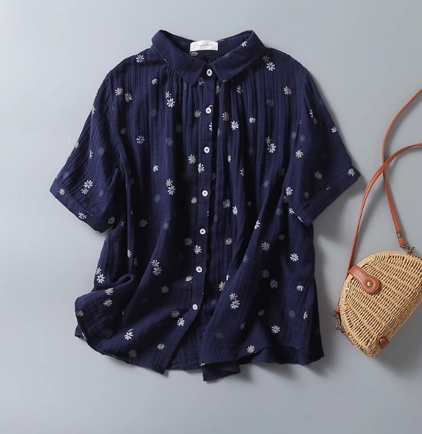 レディース シャツ 半袖 花柄 ゆったり コットン 綿 春夏 レトロ 前開き 春 夏 ラフ