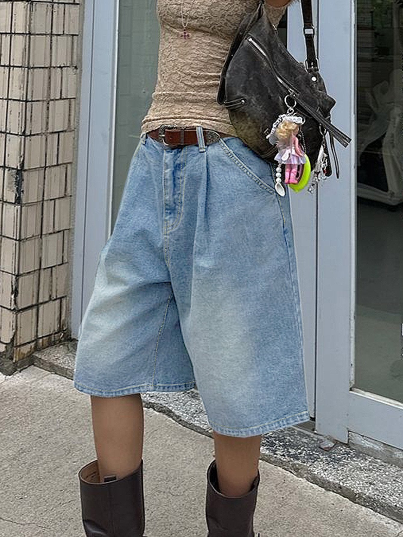 レディース パンツ ワイド デニム 春夏 カジュアル プリーツ 春 ショート 夏 ショートパンツ