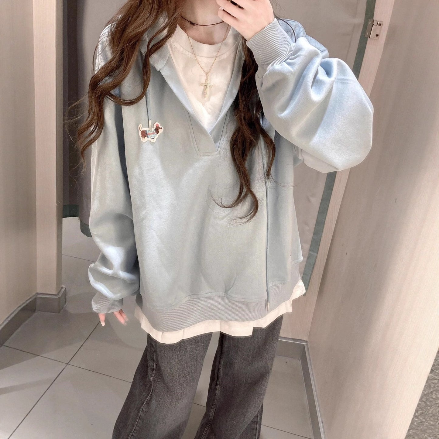 レディース プルオーバー パーカー トレーナー 長袖 Vネック フード ストリート 刺? かわいい 大人可愛い シンプル カジュアル おしゃれ こなれ感 ラフ メンズライク 個性的 主役級 存在感 無地 春 秋 冬 デート お出かけ イベント 旅行 公園 女子会 休日 ショッピング 重ね着 お揃い 韓国 オルチャン コーデ 楽ちん 普段使い 着回し トレンド 流行 M L XL 2XL 水色 ブルー