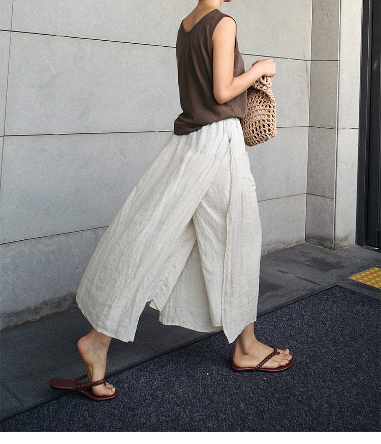 レディース パンツ スカート ゆったり ワイド コットン 綿 麻 春夏 カジュアル 大きいサイズ 春 夏 上品 ワイドパンツ 9分丈 ハイウエスト
