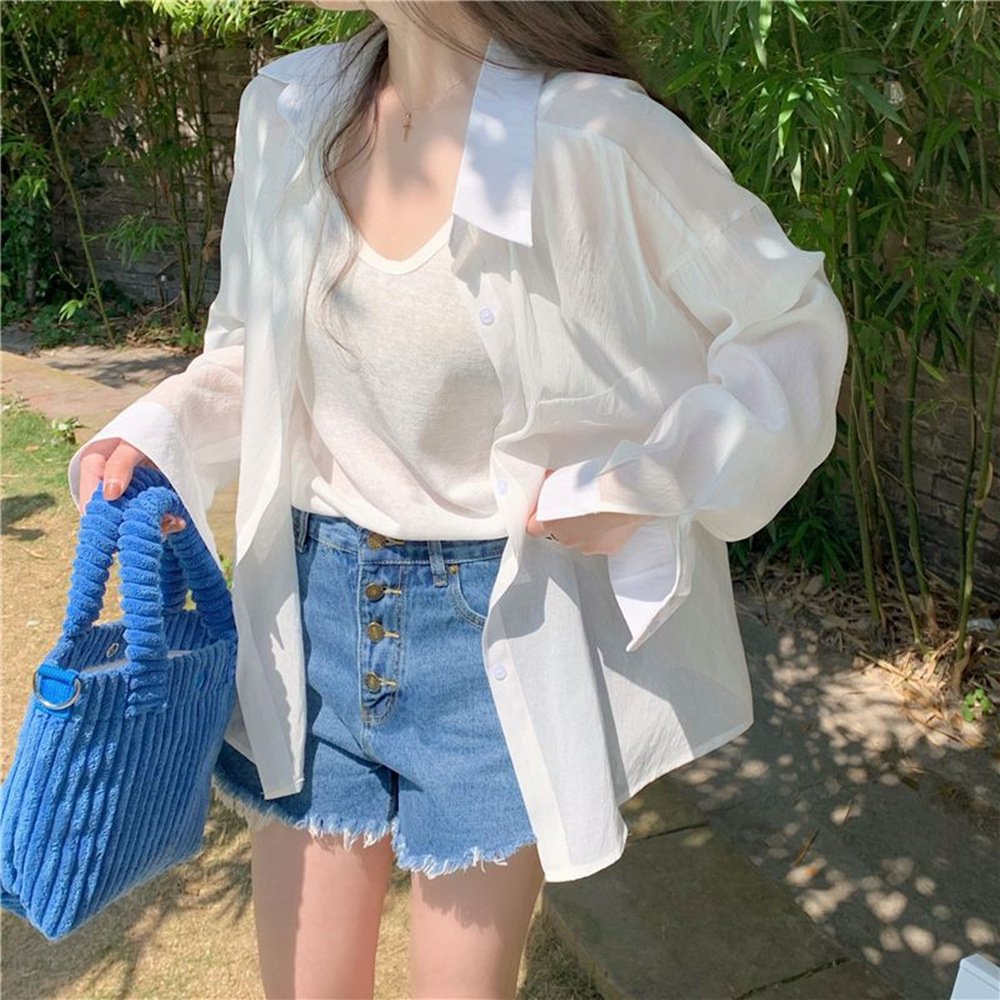 レディース ブラウス シャツ コート 長袖 無地 ゆったり 夏 カジュアル 体型カバー 春夏 前開き シンプル 薄手 切り替えデザイン 襟付き