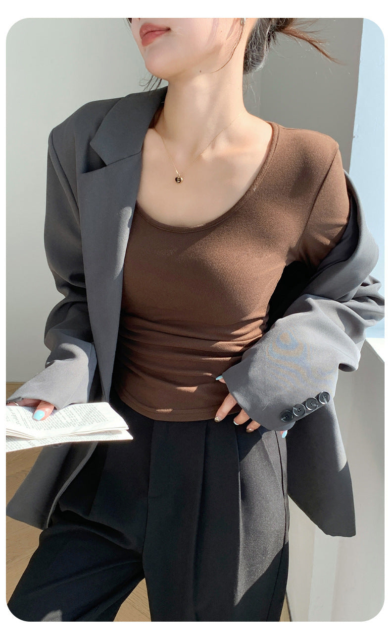 レディース トップス ロンT カットソー プルオーバー ミドル丈 長袖 Uネック タイト スリム 細身 スマート 薄手 大人可愛い シンプル おしゃれ かっこいい こなれ感 個性的 主役級 存在感 抜け感 都会的 ベーシック 無地 春 秋 ロングシーズン ママ ビジネス デート お出かけ 旅行 女子会 重ね着 韓国 オルチャン 普段使い 着回し モテ トレンド 流行 インスタ映え S M L XL ホワイト 黒 ブラック ベーシックカラー 大人カラー