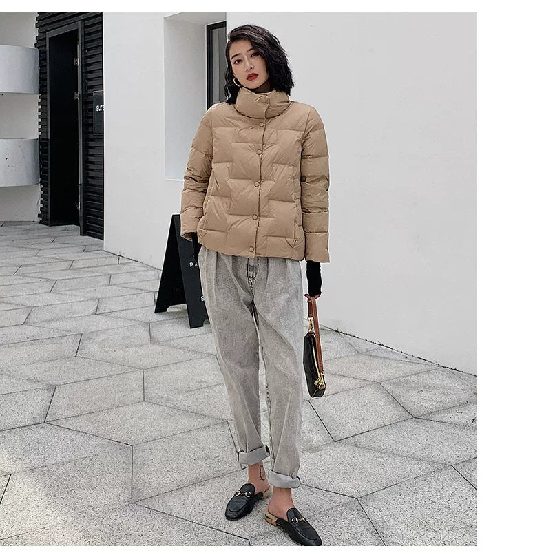 レディース ジャケット 長袖 ゆったり きれいめ 通勤 ショート ダウン おしゃれ スタンドカラー アウター ポリエステル ダウンジャケット
