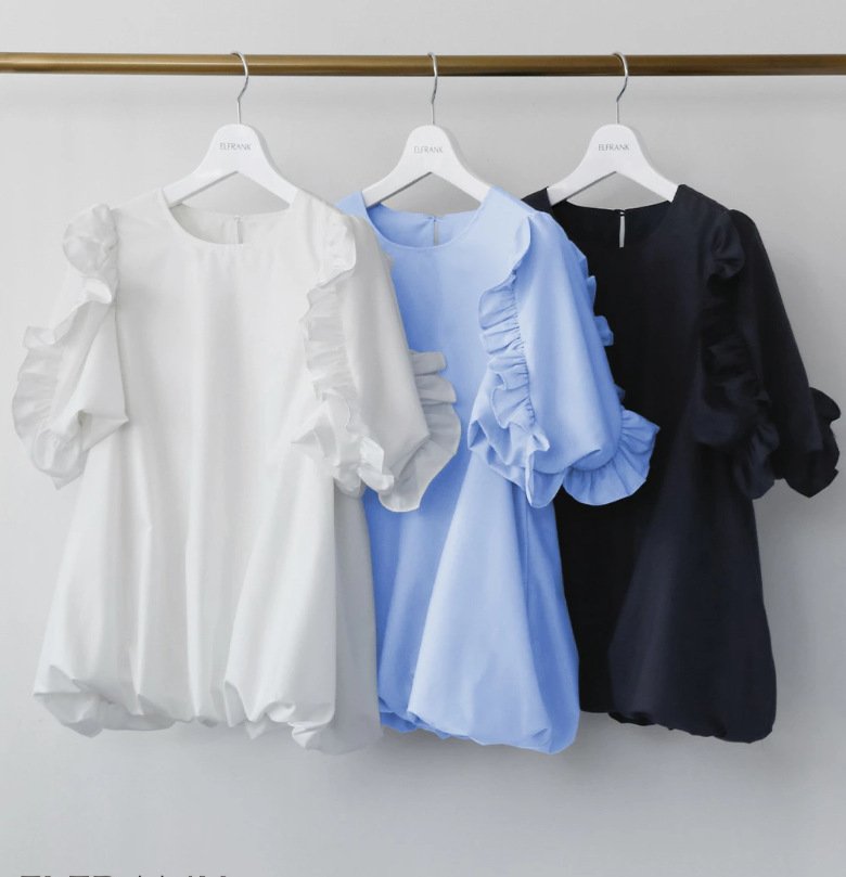 レディース ブラウス シャツ Tシャツ ボーダー ストライプ 無地 春夏 きれいめ 通勤 オフィス 前開き 春 夏 ラウンドネック シンプル シフォン フリル パフスリーブ プルオーバー シフォンブラウス