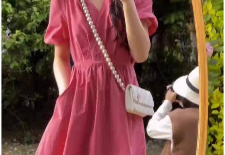 レディース スカート 長袖 無地 春夏 カジュアル ボトムス Vネック 春 夏 シンプル ロング 切り替えデザイン ピンク ファスナー ロングスカート グリーン ポリエステル