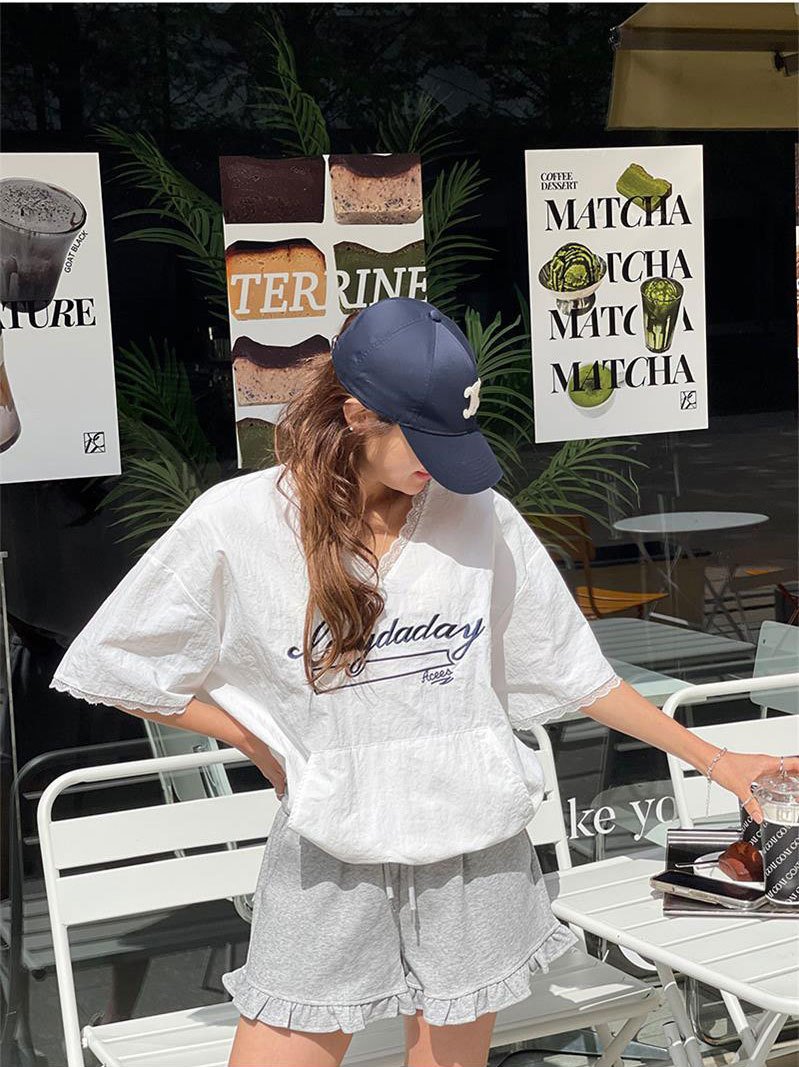 レディース シャツ Tシャツ 半袖 ゆったり 春夏 カジュアル 前開き Vネック 春 夏 膝丈 レース 速乾