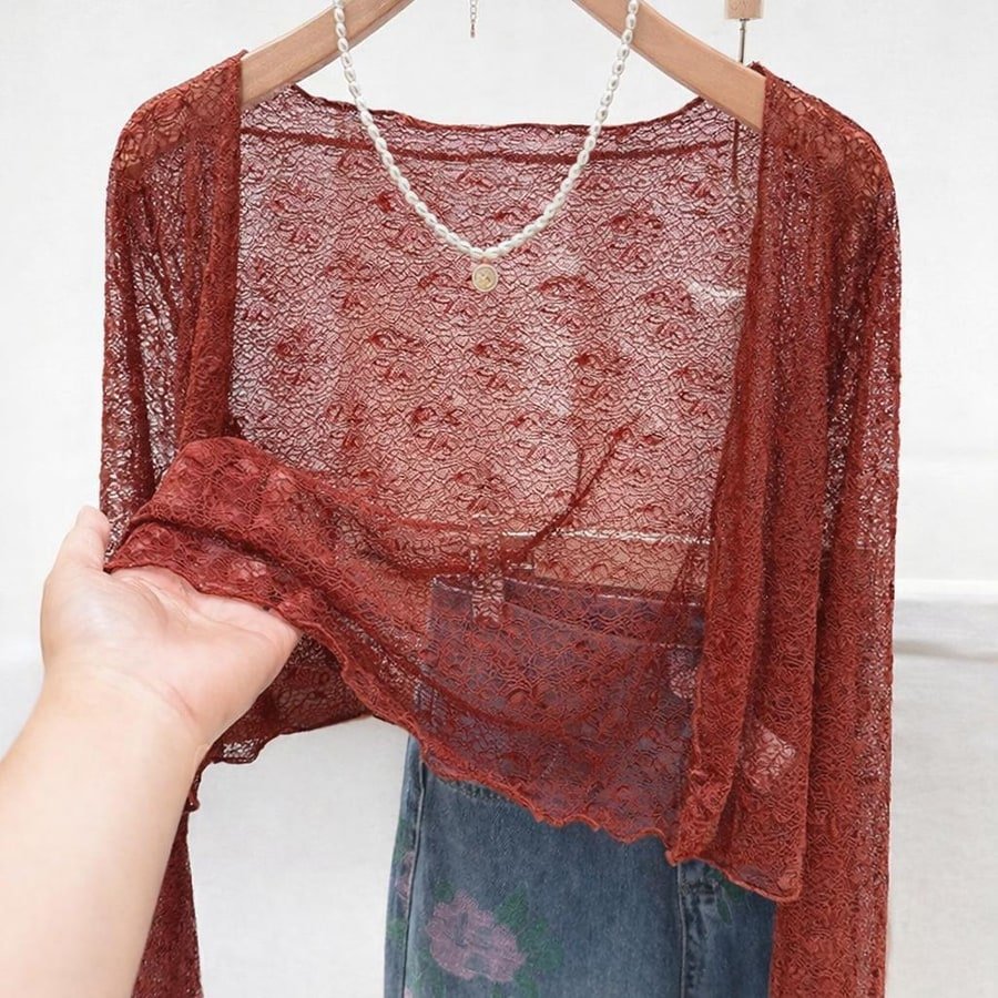 レディース カーディガン 長袖 花柄 無地 春夏 きれいめ 通勤 春 ショート 夏 レース シンプル 上品 タイ アウター ポリエステル ショール