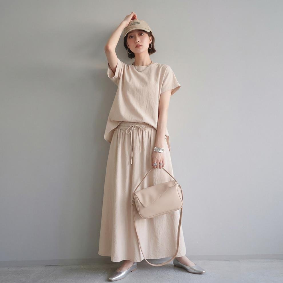 レディース トップス スカート 無地 ゆったり コットン 綿 リネン 春夏 体型カバー 春 フレア 夏 ラウンドネック ロング 切り替えデザイン プルオーバー ロングスカート