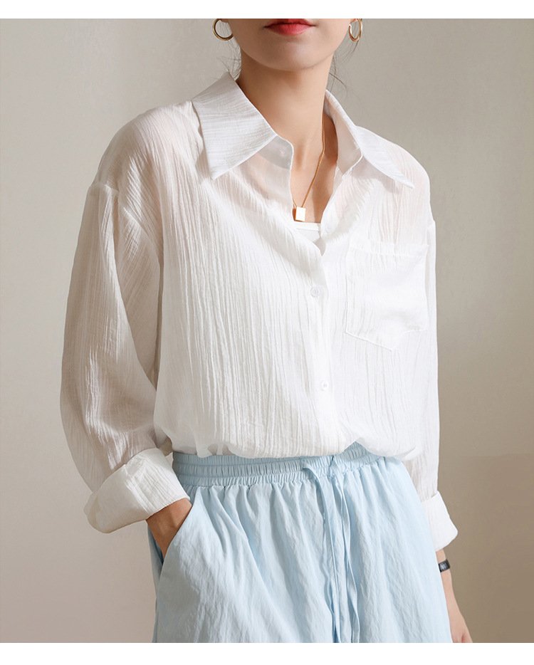 レディース シャツ トップス 長袖 無地 ゆったり 春夏 きれいめ 前開き 春 白 夏 シンプル 上品 レギュラー ポリエステル 白シャツ UVカット