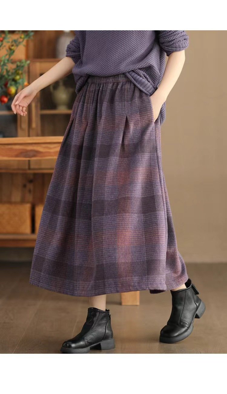 レディース スカート チェック柄 春夏 春 夏 冬 ミモレ Aライン ウール ラフ 都会的