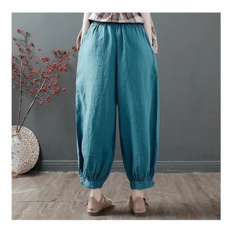 レディース パンツ 無地 ゆったり ワイド コットン 綿 リネン 春夏 カジュアル きれいめ 大きいサイズ 春 夏 上品 ワイドパンツ 9分丈 バルーン 麻