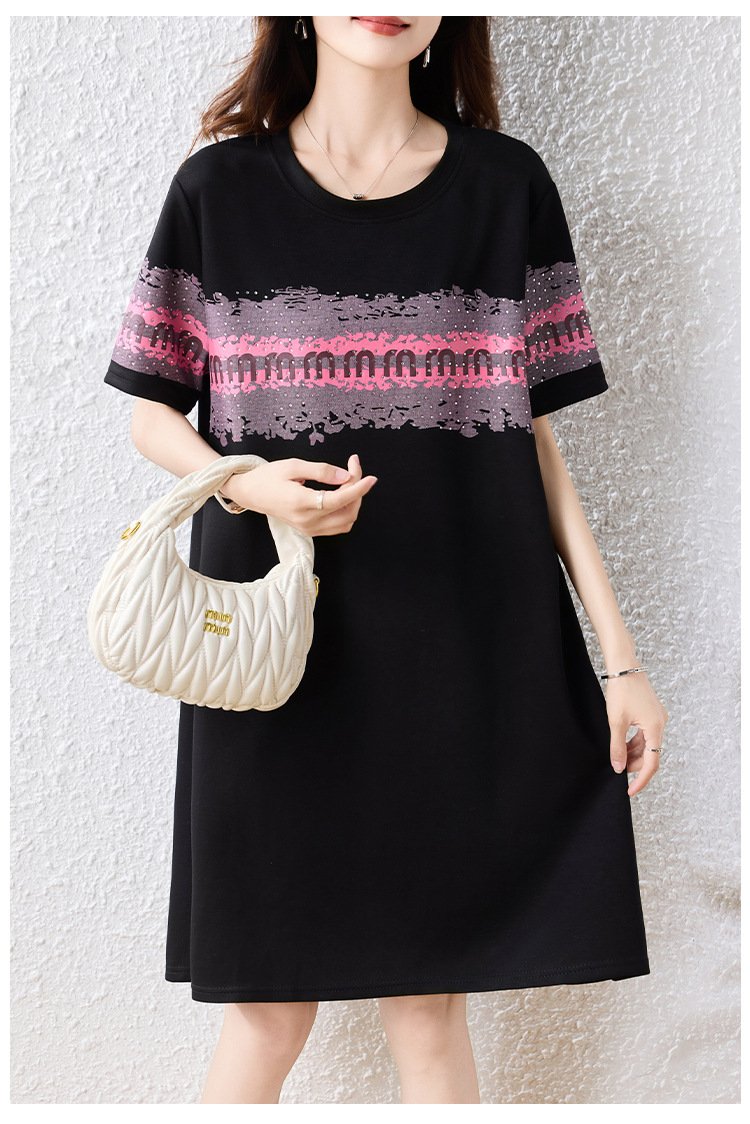 ワンピース ドレス 半袖 春夏 きれいめ レトロ 春 夏 黒 ラウンドネック ミモレ 上品 大きい
