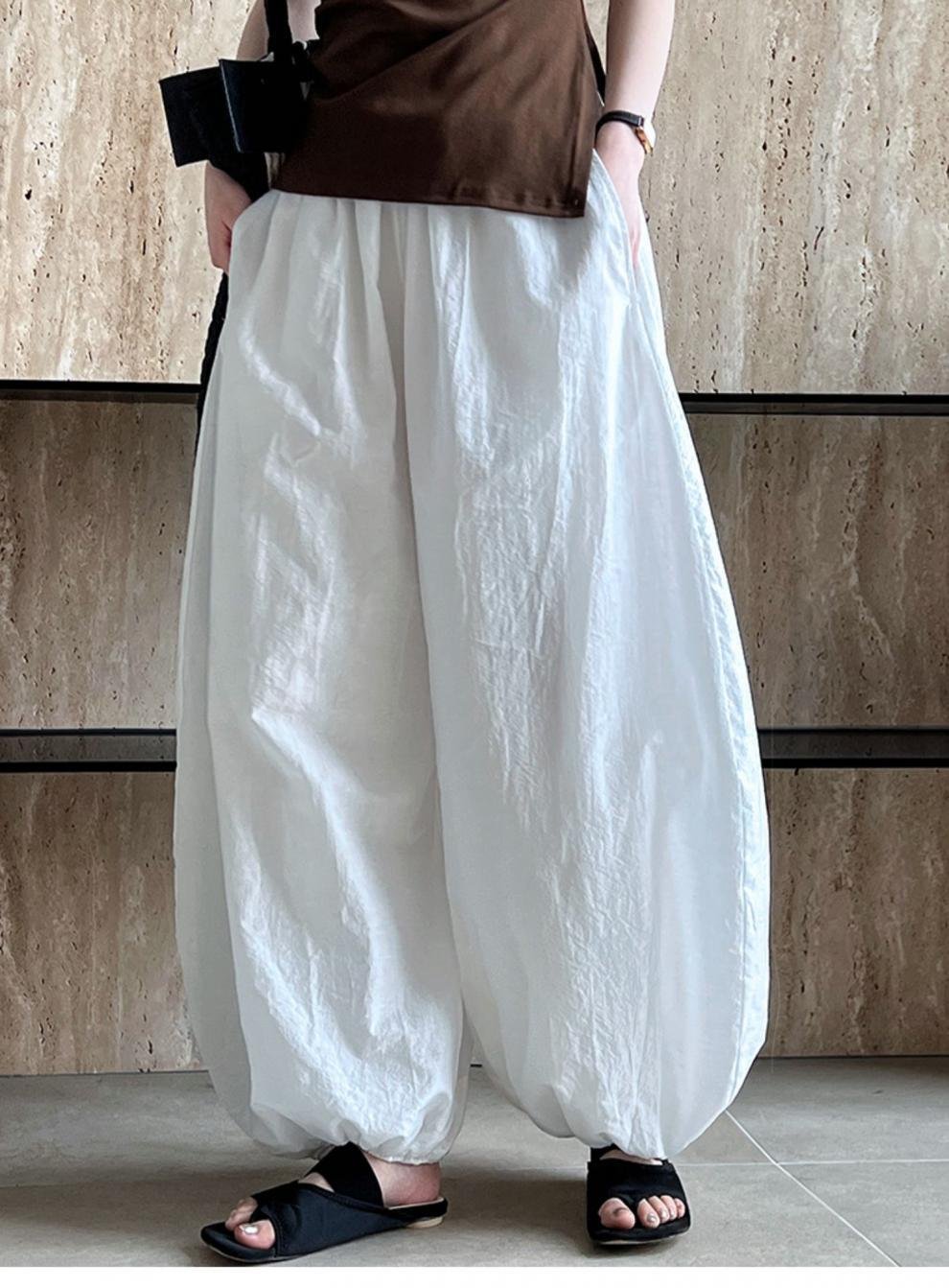 レディース パンツ 無地 ゆったり ワイド コットン 綿 麻 春夏 カジュアル 大きいサイズ 春 夏 シンプル ワイドパンツ ポリエステル
