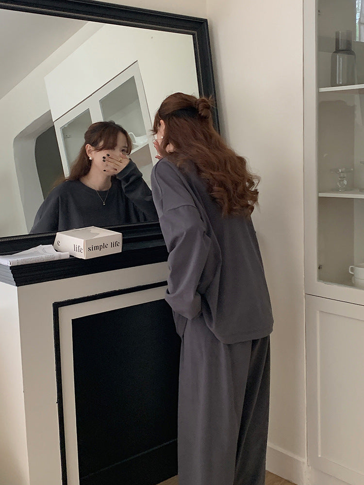 レディース トップス パンツ ボトムス ルームウェア パジャマ プルオーバー 部屋着 セットアップ 2点セット 上下セット 裏起毛 寝巻き ロング ミドル丈 長袖 ドロップショルダー ラウンドネック 襟なし ワイド オーバーサイズ  かわいい シンプル カジュアル ラフ こなれ感 ベーシック 無地 秋 冬 ママ お泊まり リゾート 旅行 休日 ホテル お家時間 楽ちん M L XL 2XL 大きいサイズ ゆったり ブラック ピンク ベーシックカラー