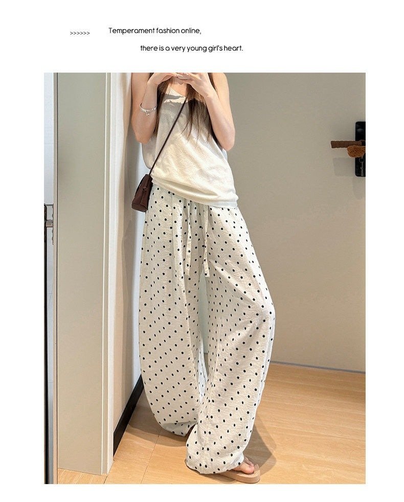 レディース パンツ ドット柄 ワイド 春夏 カジュアル 春 夏 ロング 薄手 ラフ ドット