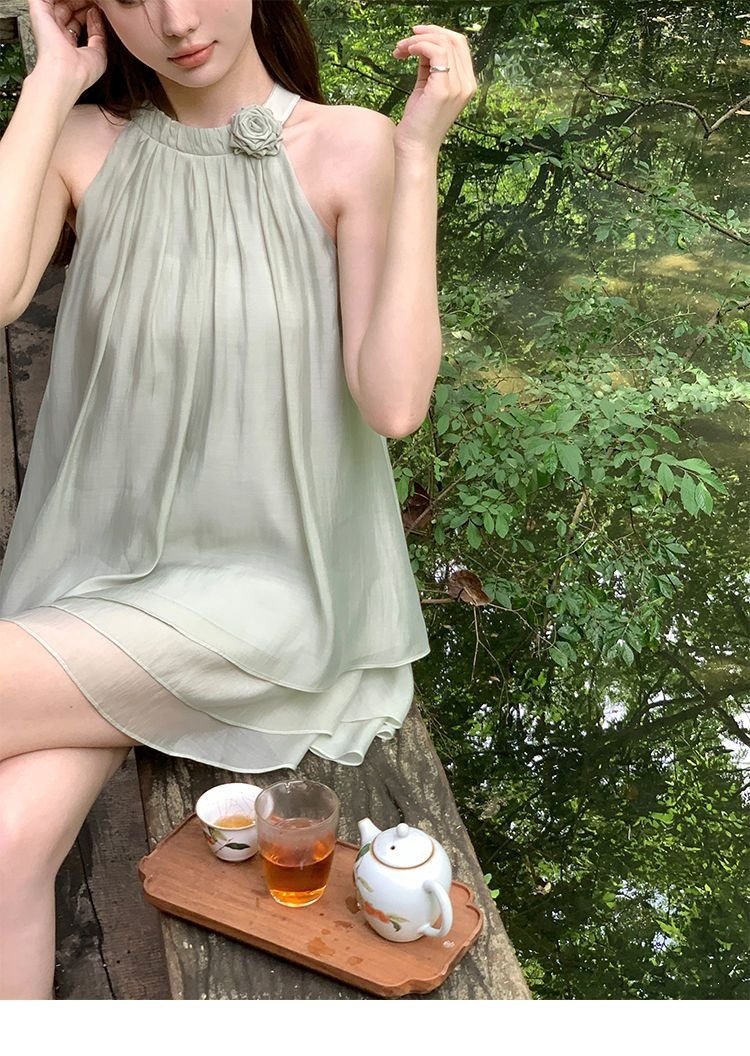 レディース シャツ パンツ スカート 長袖 ノースリーブ ゆったり 春夏 きれいめ 前開き 春 夏 ラウンドネック ハイネック 上品 脚長 ハイウエスト セットアップ グリーン 丸首