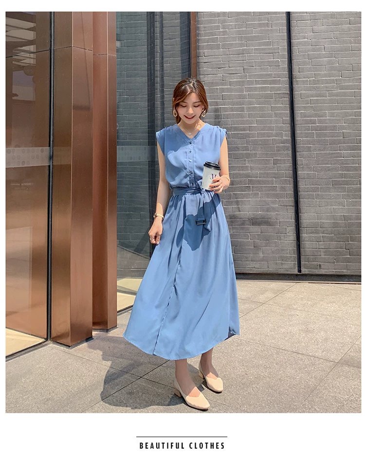 ワンピース ノースリーブ 無地 夏 きれいめ 通勤 春夏 袖なし Vネック シンプル ロング 上品 ウエストマーク